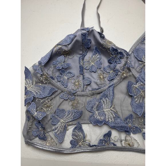 Blue Gray Silver Mesh Butterfly Appliqué Fairy Bralette 3XL - Picture 2 of 7